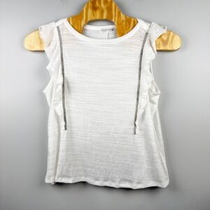 Retrology Ruffle Rhinestone Tank Top Womens XL White Textured Slub Knit Summer